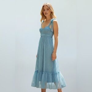 Chic Light Blue Polka Dot Maxi Dress